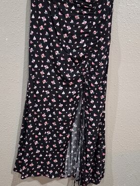 Rewind Black Floral Midi Skirt with Pink & White Flowers